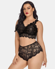 Plus Size Lace Halter High Waist Panty Set