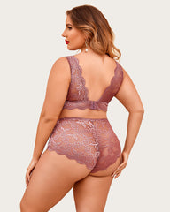 Plus Size Lace Halter High Waist Panty Set