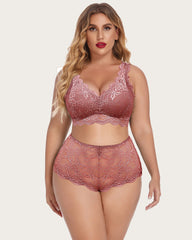 Plus Size Lace Halter High Waist Panty Set