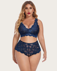 Plus Size Lace Halter High Waist Panty Set