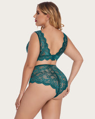 Plus Size Lace Halter High Waist Panty Set