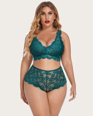 Plus Size Lace Halter High Waist Panty Set