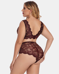 Plus Size Lace Halter High Waist Panty Set