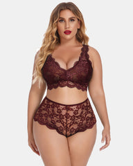 Plus Size Lace Halter High Waist Panty Set