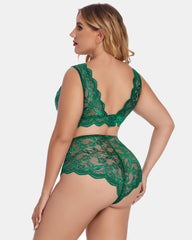 Plus Size Lace Halter High Waist Panty Set