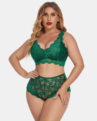 Plus Size Lace Halter High Waist Panty Set