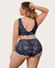 Plus Size Lace Halter High Waist Panty Set