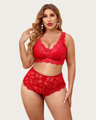 Plus Size Lace Halter High Waist Panty Set