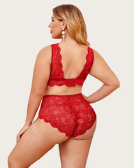 Plus Size Lace Halter High Waist Panty Set