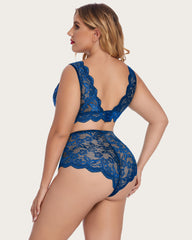 Plus Size Lace Halter High Waist Panty Set