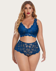 Plus Size Lace Halter High Waist Panty Set