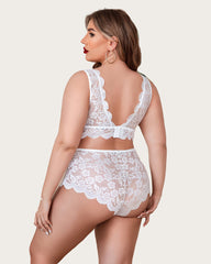 Plus Size Lace Halter High Waist Panty Set