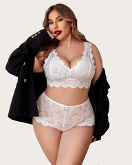 Plus Size Lace Halter High Waist Panty Set