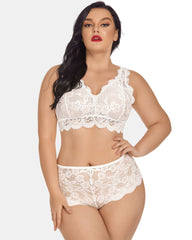 Plus Size Lace Halter High Waist Panty Set