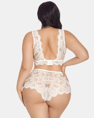 Plus Size Lace Halter High Waist Panty Set