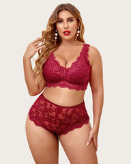 Plus Size Lace Halter High Waist Panty Set