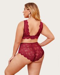 Plus Size Lace Halter High Waist Panty Set