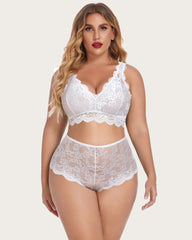 Plus Size Lace Halter High Waist Panty Set