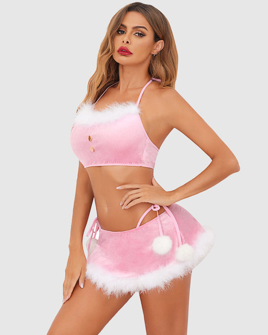 Set de lenjerie de Anul Nou din catifea 3 piese
