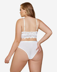 Plus Size Floral Lace Trim Bra High Waist Panties Set