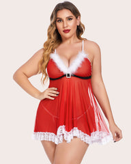 Plus Size Lingerie Set Santa Babydoll