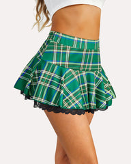 Plaid Pleated Mini Skirt Ruffle Skirt