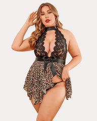 Plus Size Floral Lace High Waist Teddy Babydoll