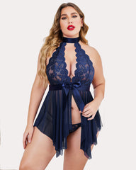 Plus Size Floral Lace High Waist Teddy Babydoll