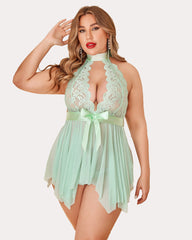 Plus Size Floral Lace High Waist Teddy Babydoll