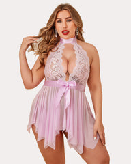 Plus Size Floral Lace High Waist Teddy Babydoll