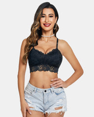 Padded Floral Lace V Neck Crop Top