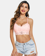 Crop top captusit cu dantela florala cu decolteu in V