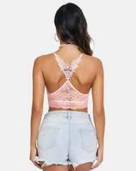 Padded Floral Lace V Neck Crop Top