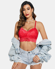 Crop top captusit cu dantela florala cu decolteu in V