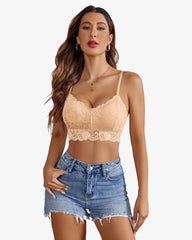 Crop top captusit cu dantela florala cu decolteu in V