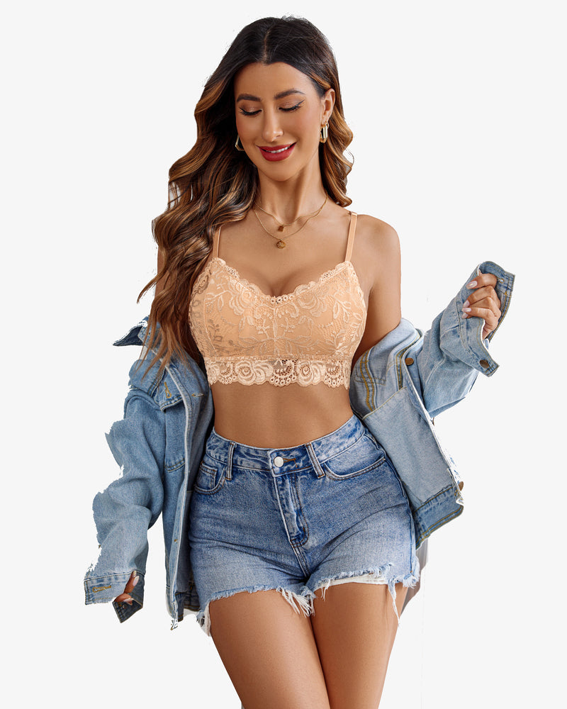 Crop top captusit cu dantela florala cu decolteu in V