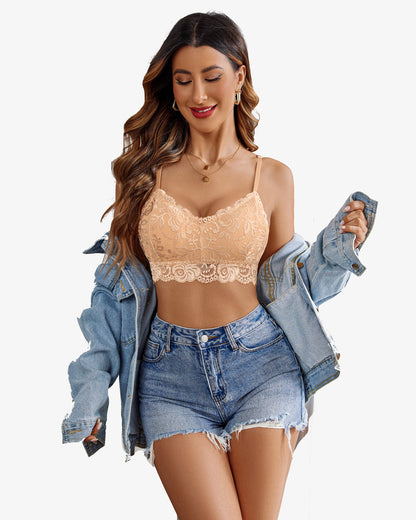 Crop top captusit cu dantela florala cu decolteu in V