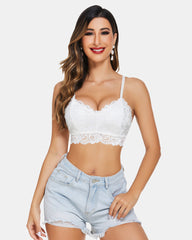 Crop top captusit cu dantela florala cu decolteu in V