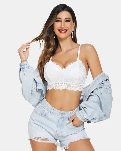 Crop top captusit cu dantela florala cu decolteu in V