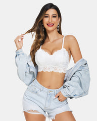 Crop top captusit cu dantela florala cu decolteu in V