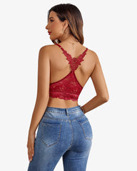 Crop top captusit cu dantela florala cu decolteu in V