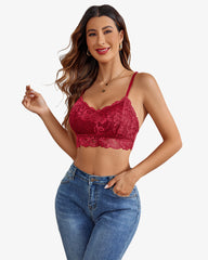 Padded Floral Lace V Neck Crop Top