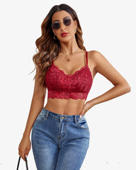 Crop top captusit cu dantela florala cu decolteu in V