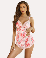 Satin Pajamas Set Lace Cami Shorts Set