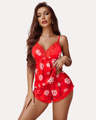 Satin Pajamas Set Lace Cami Shorts Set