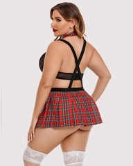 Tinuta Plus Size cu Cravata Top si Fusta Mini 