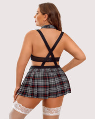 Tinuta Plus Size cu Cravata Top si Fusta Mini 