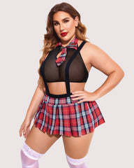 Tinuta Plus Size cu Cravata Top si Fusta Mini 