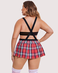 Tinuta Plus Size cu Cravata Top si Fusta Mini 