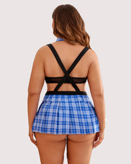 Tinuta Plus Size cu Cravata Top si Fusta Mini 